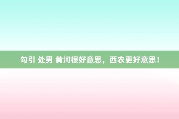 勾引 处男 黄河很好意思，西农更好意思！